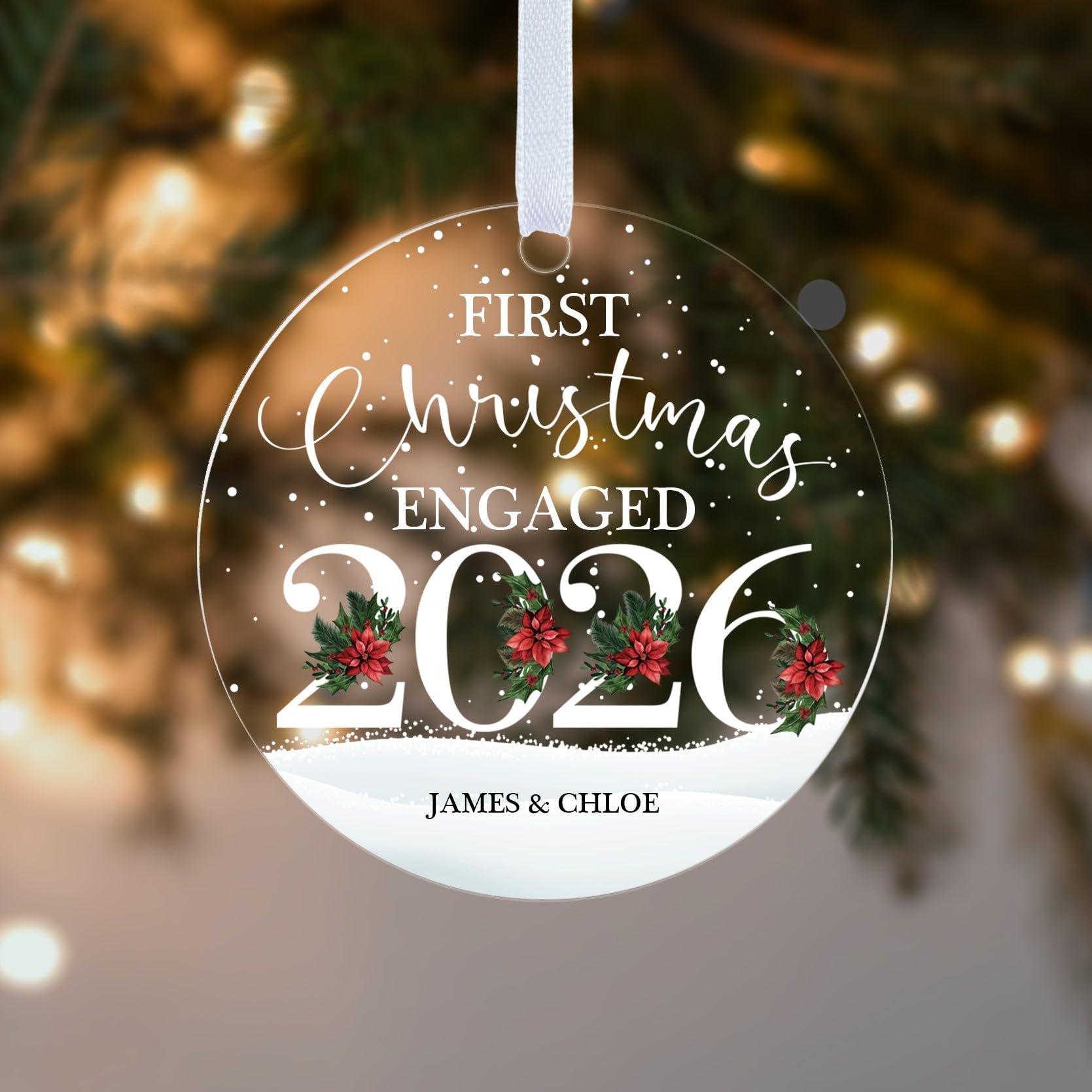 Personalised First Christmas Engaged Bauble 2026 | Couples Christmas Keepsake Gift