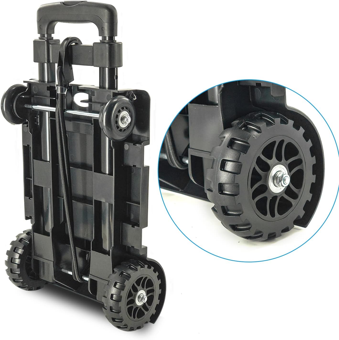 Folding Hand Truck Small Dolly,Foldable Utility cart with 4 Wheels & 2 Elastic Ropes,Foldable cart,Backpack Trolley,Car seat Dolly for Airport,Travel,Moving,Shopping Lightweight for Women