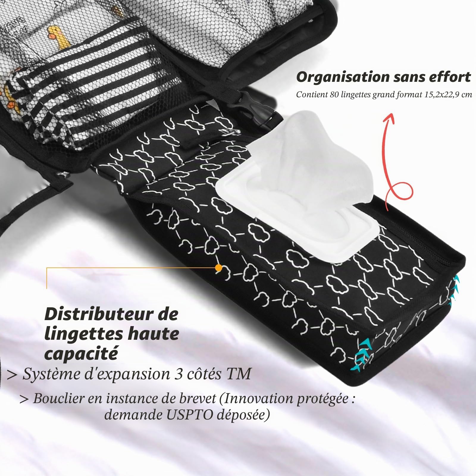 Matelas à langer portable pour bébé avec sac de nettoyage, imperméable et facile à nettoyer, noir