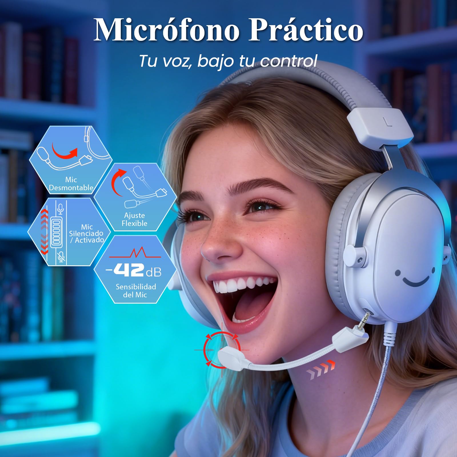 FIFINE Auriculares con Cable y Microfono, Over Ear Auriculares Gaming PC PS4 PS5 Xbox Switch con 7.1 Sonido Envolvente, Almohadillas Blandas para Los Oídos
