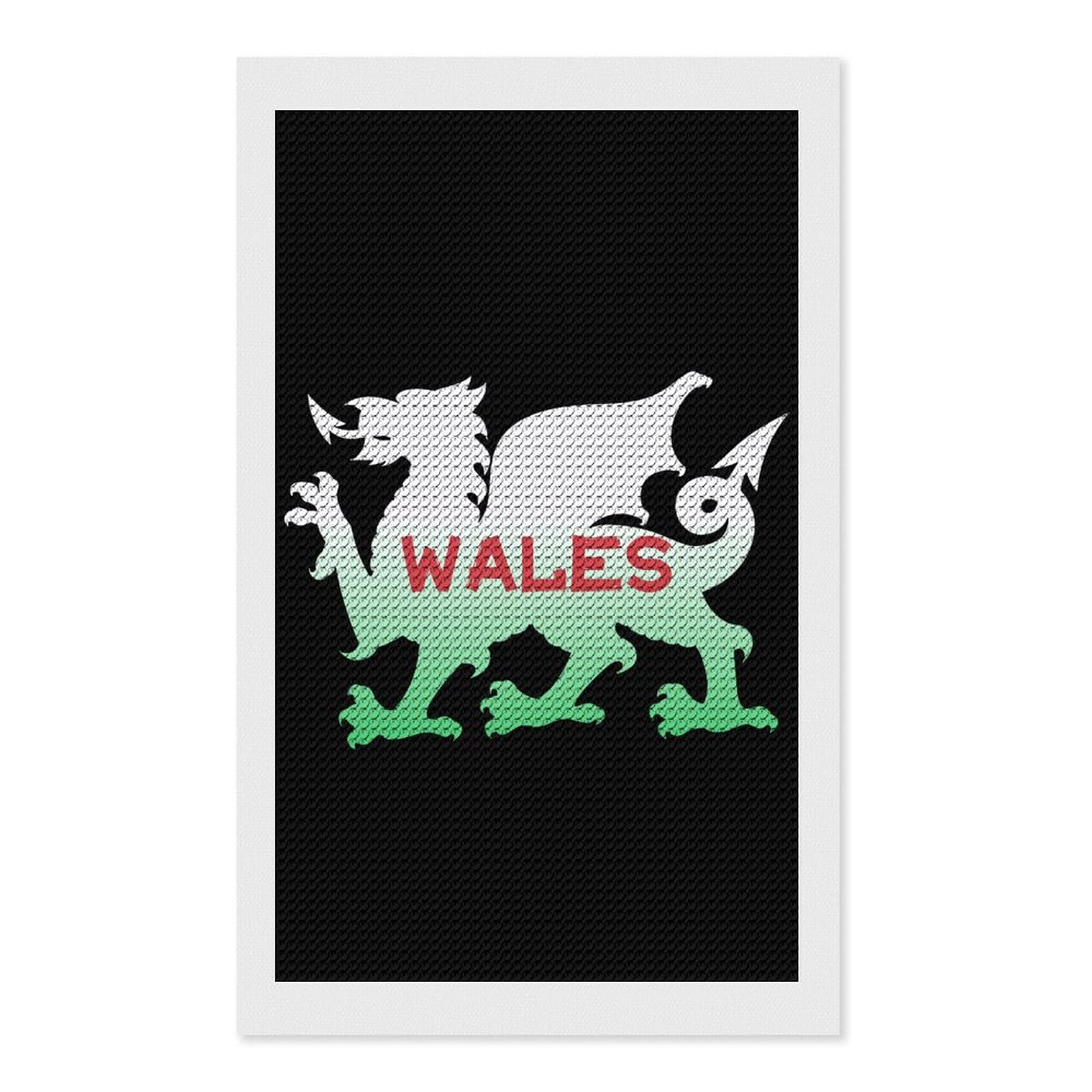 Nclqvjxzkhw Style Welsh Dragon Flag Of Wales Diamond Art Painting For Adult Round Diamonds Pictures Arts Crafts Home Wall Decor 12"X20"