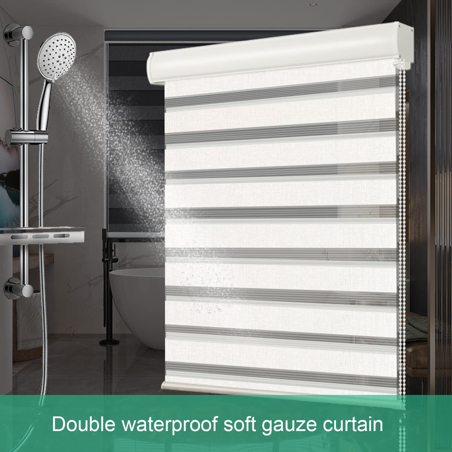 Store enrouleur double blanc – Motif jour et nuit Tissus occultants et translucides pour fenêtres et portes avec fixations incluses 100 x 200 cm / 39x79 in
