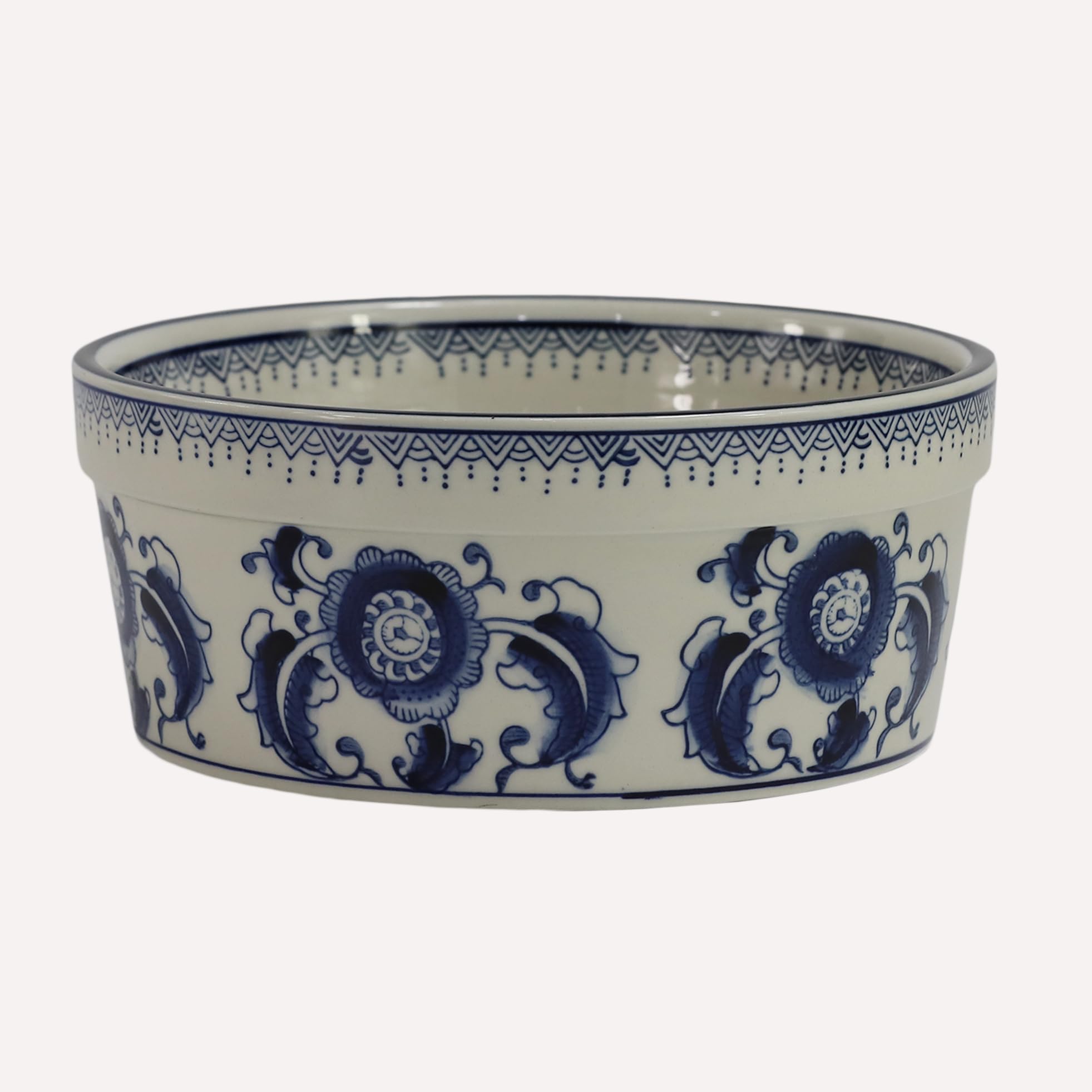 Futternapf für Hunde, handbemalt, Porzellan, groß, 1,3 l, rutschfest, schwere Keramik, für Nass- oder Trockenfutter und Wassernäpfe, schönes Geschenk, 19 cm, Blau / Weiß