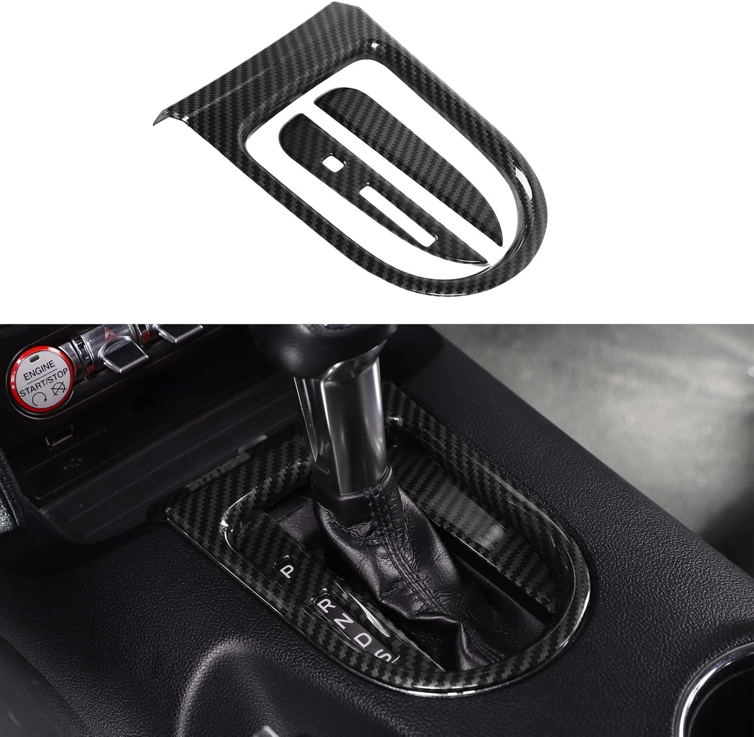 Hoolcar Interior Gear Cover Accessories Compatible with 2015-2022 Ford Mustang, Carbon Fiber