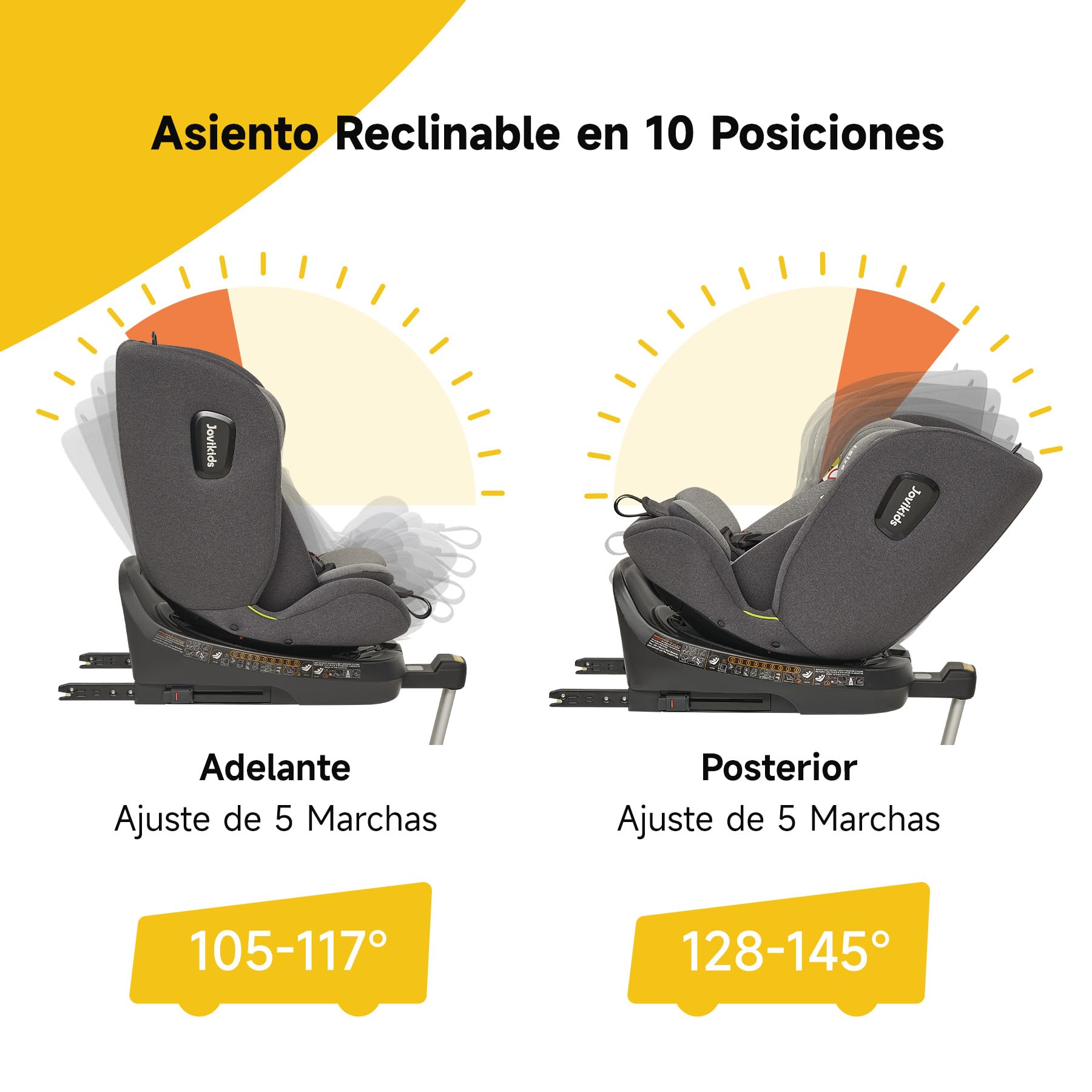Jovikids I-size Silla Coche Bebé Grupo 0 1 2 3 ISOFIX, Giratoria 360 Universal, ECE R129, para Niños de 40-150cm, 0 Meses-12 Años, Pierna de Apoyo (Gris)