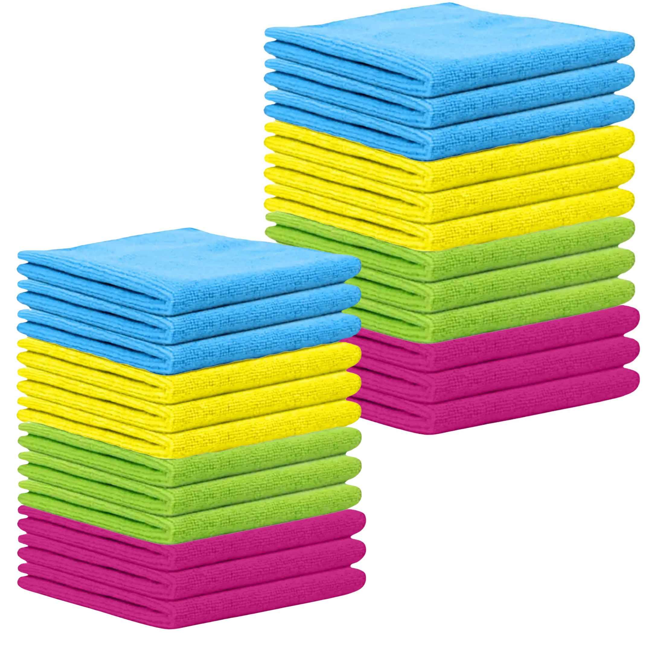 Microfiber Cleaning Cloth for Kitchen, households and Cars, (Pack of 24) (Blue/Green/Yellow/Pink)