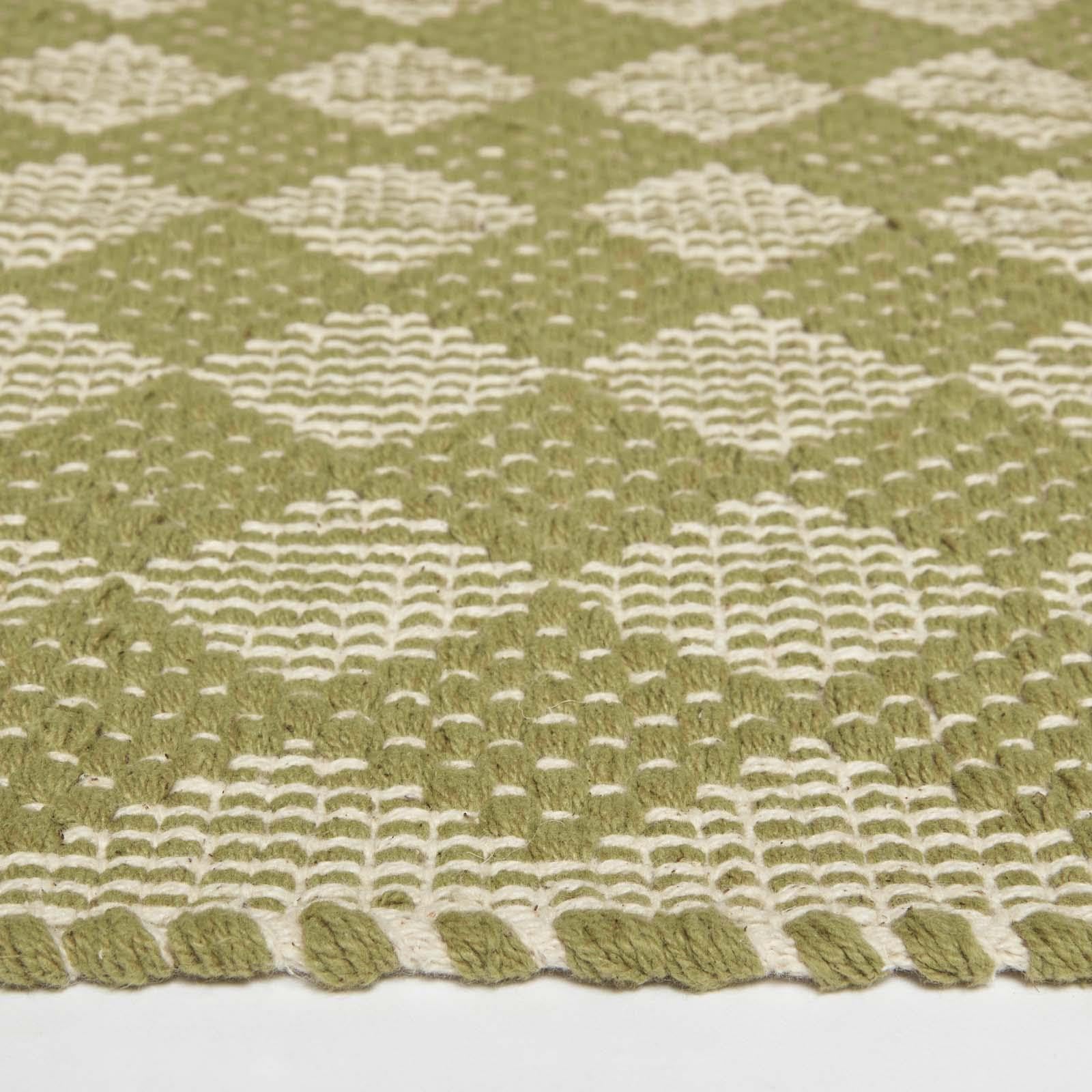 HOMESCAPES Tapis Vert en Coton Lima, Tapis rectangulaire 120x170 cm, Tapis géométrique à Franges