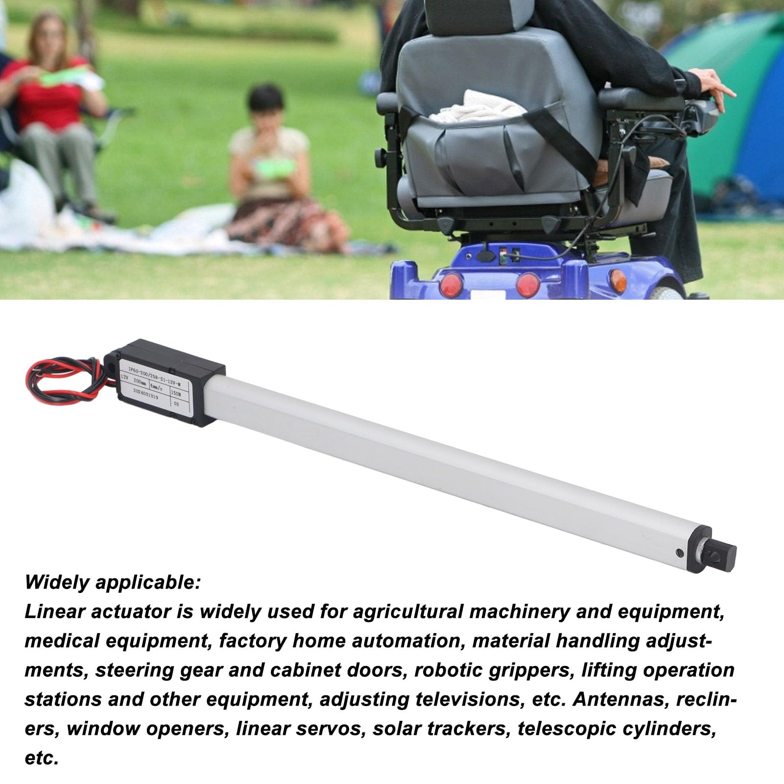 SIXRUN Attuatore Lineare 12V, Corsa 200mm Spinta 150N con Protezione da Sovraccarico per Apertura Elettrica Porte Auto Divani Reclinabili Tavoli TV Alzavetri
