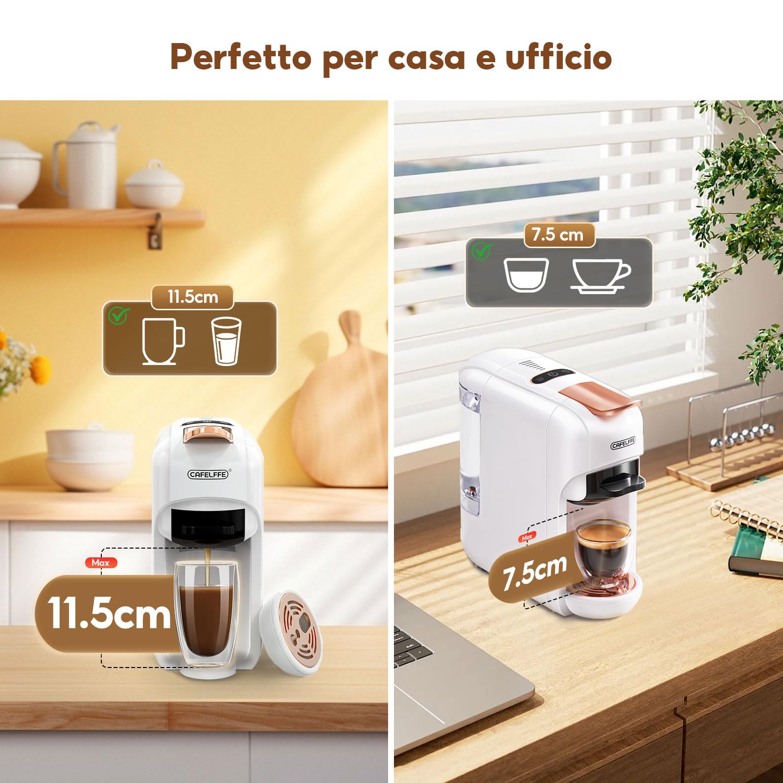 CAFELFFE MK-606 - Macchina da caffè a capsula-capsula 5 in 1, 19 bar, macchina per caffè espresso a preparazione calda/fredda, compatibile con K-Cup/Nes Original/DG/44 mm, ESE Pods & macinato, 7