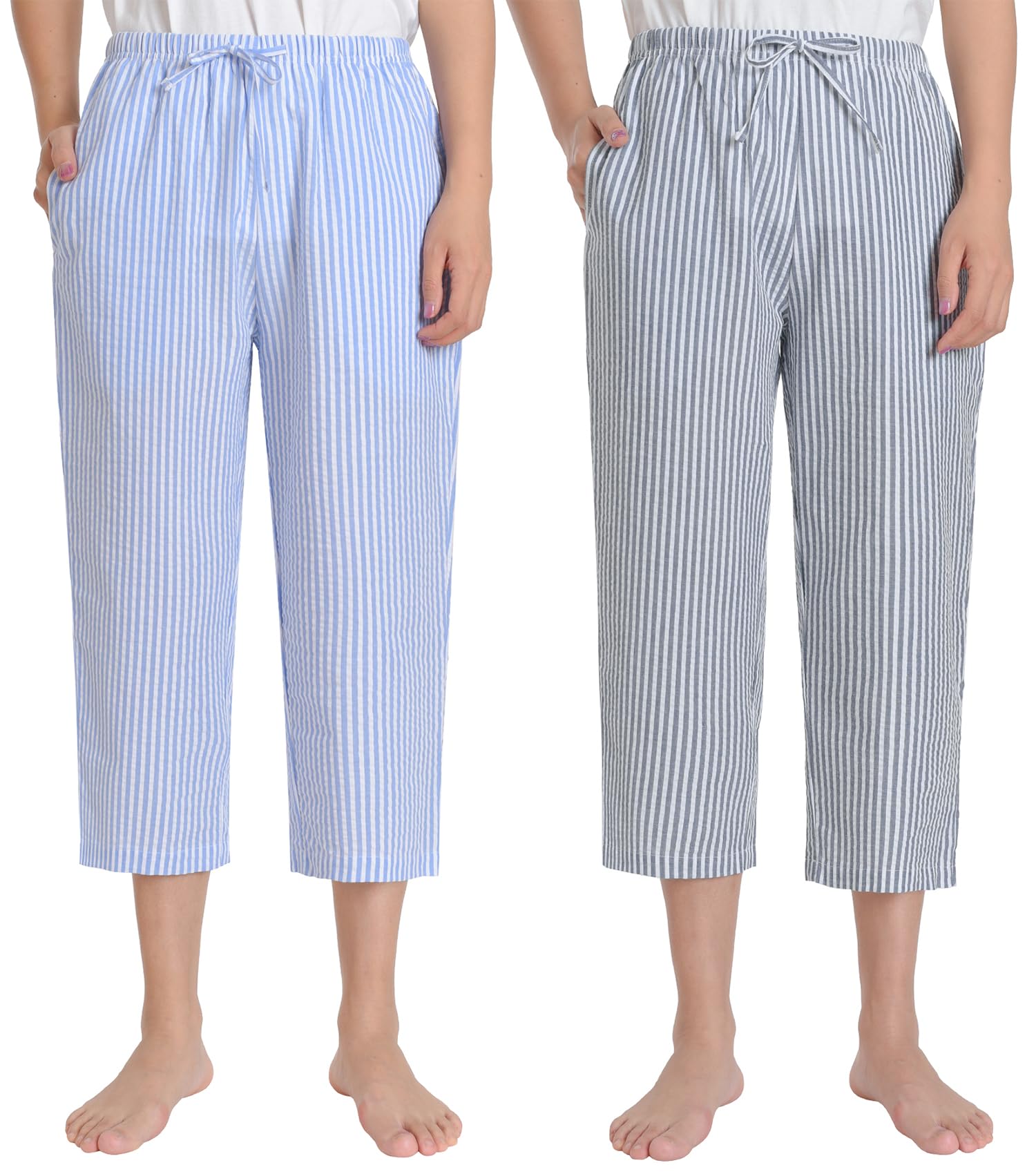 Women's Seersucker Pajamas Capris Cotton Capri Pj Pants-image-33