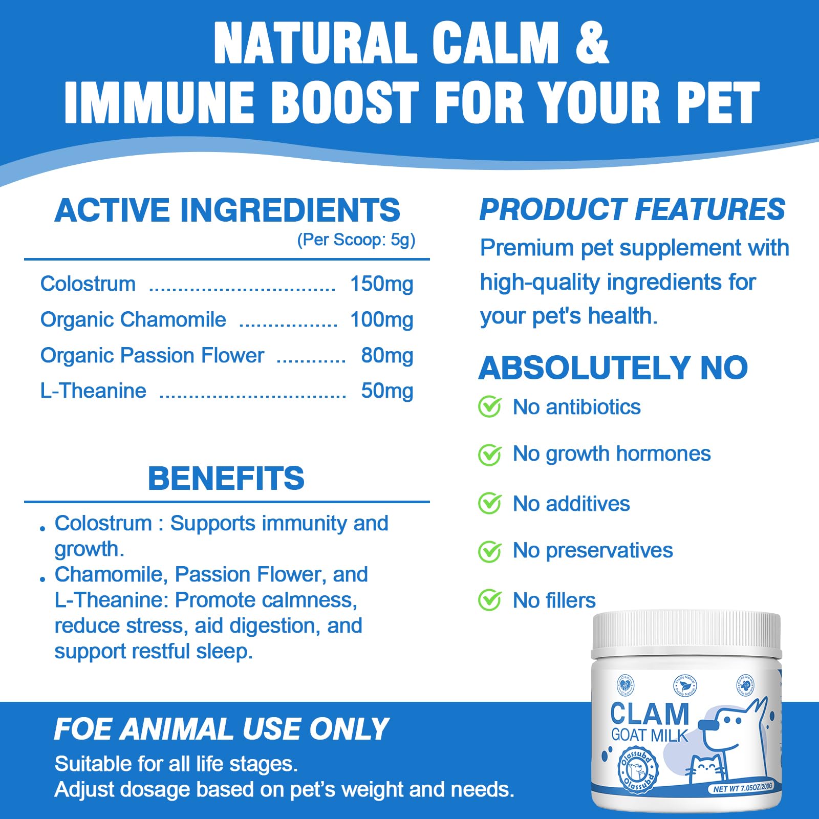 Olassubd Goat Milk Powder Cat & Dog Calming Pet Goats Milk Calm Treats Anxiety Relief Contains GABA Designed for Pets with Anxiety Stress and Hyperactivity Supports Immune Skin and Bone Health - image 5