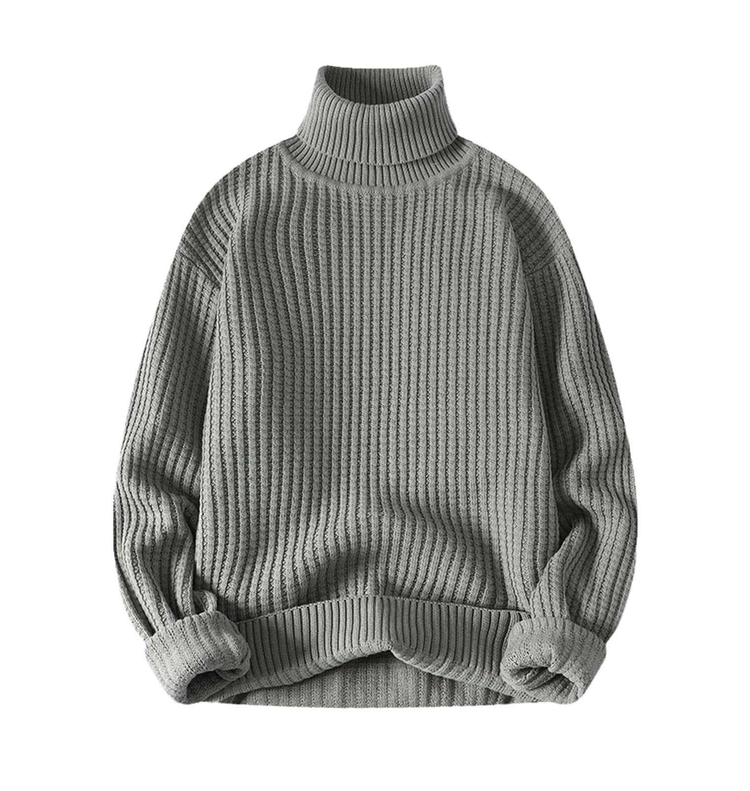 Mnjyihy Mens Autumn Sweater Turtleneck Pullover Sweater Solid Color Knit Sweater gray9 XXL