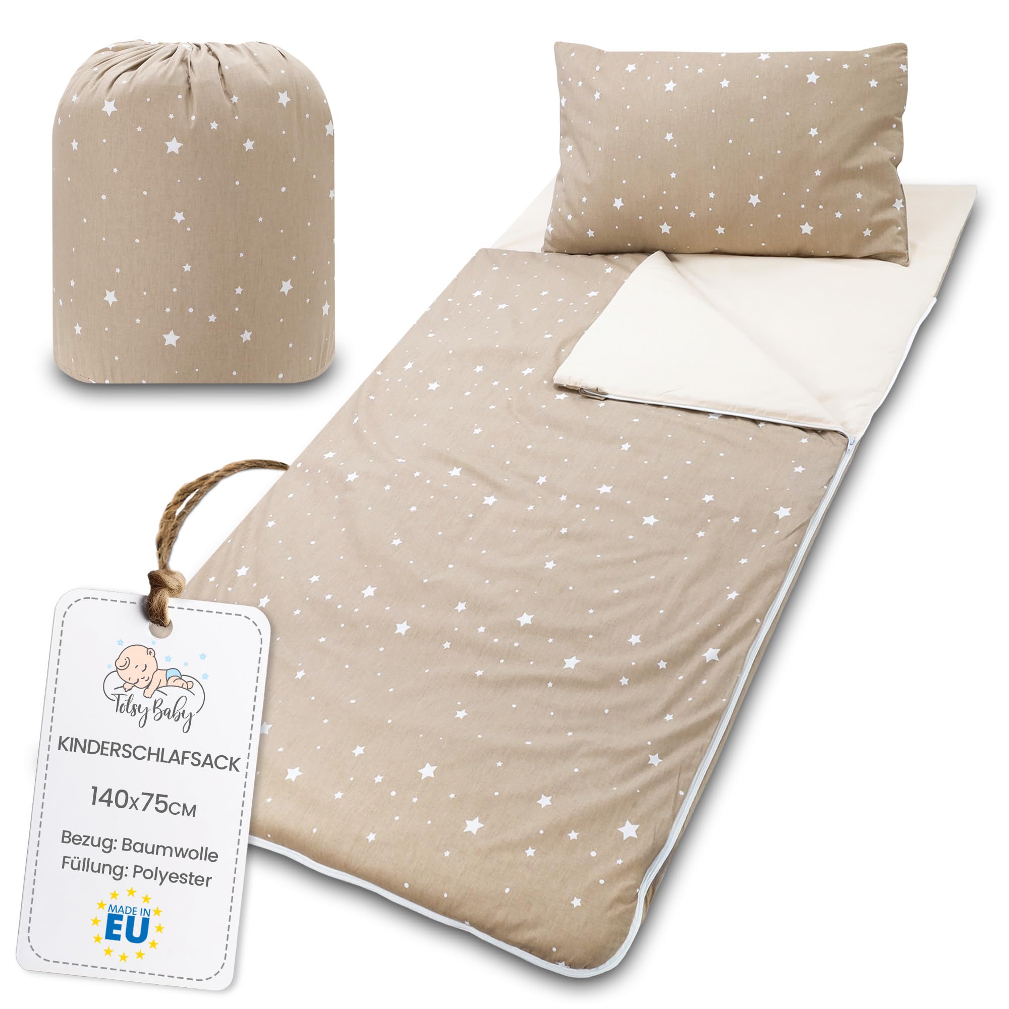 Sacco a pelo per bambini con cuscino e cerniera per bambini da 3 a 7 anni - 140 x 75 cm sacco a pelo per interni per asilo e scuola materna con coperta integrata Oeko-Tex