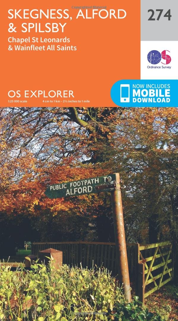 Skegness, Alford & Spilsby Map | Chapel St Leonards & Wainfleet All Saints | Ordnance Survey | OS Explorer Map 274 | England | Walks | Hiking | Maps | Adventure