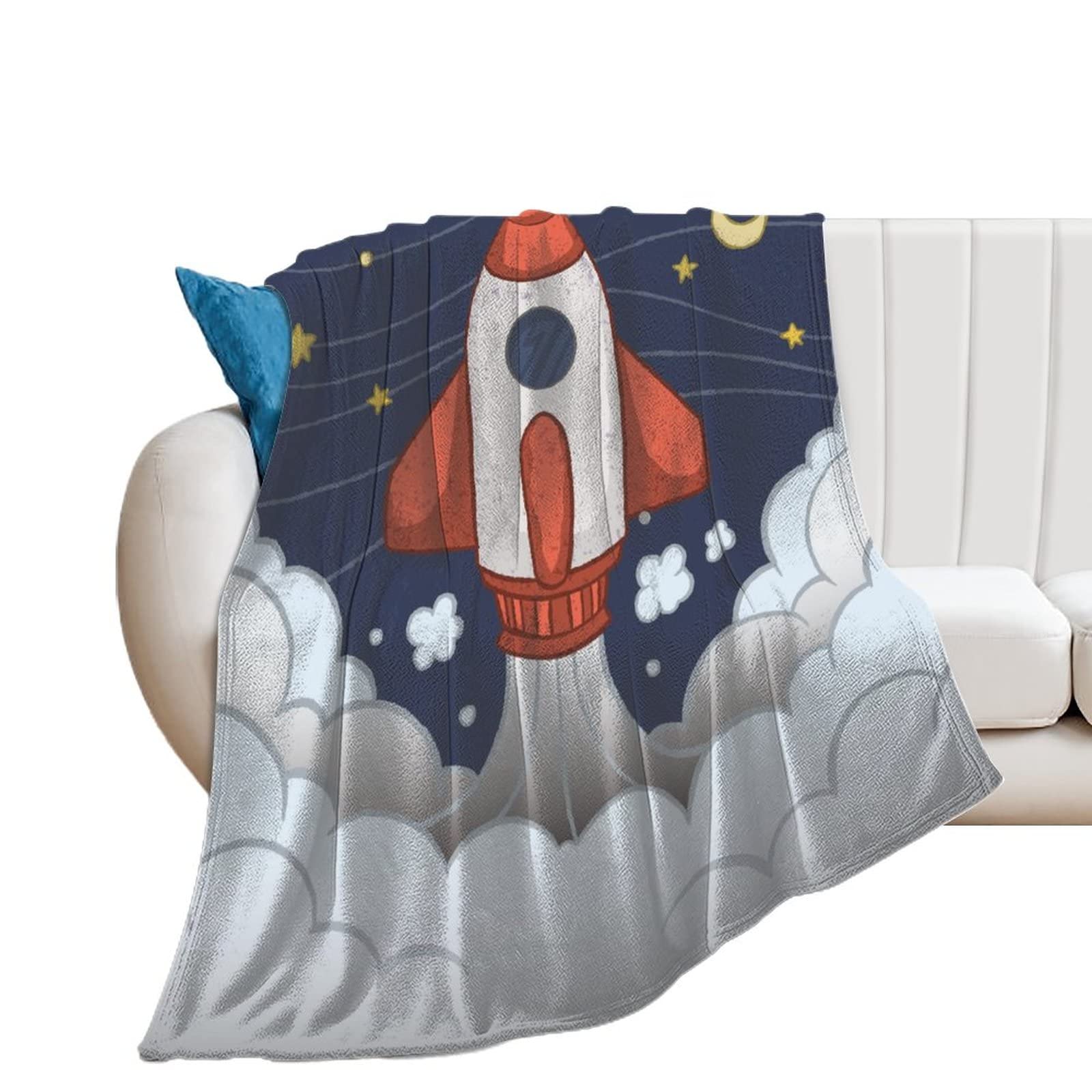 Couverture en flanelle stars moon rocket plaid polaire chaud enfant adulte