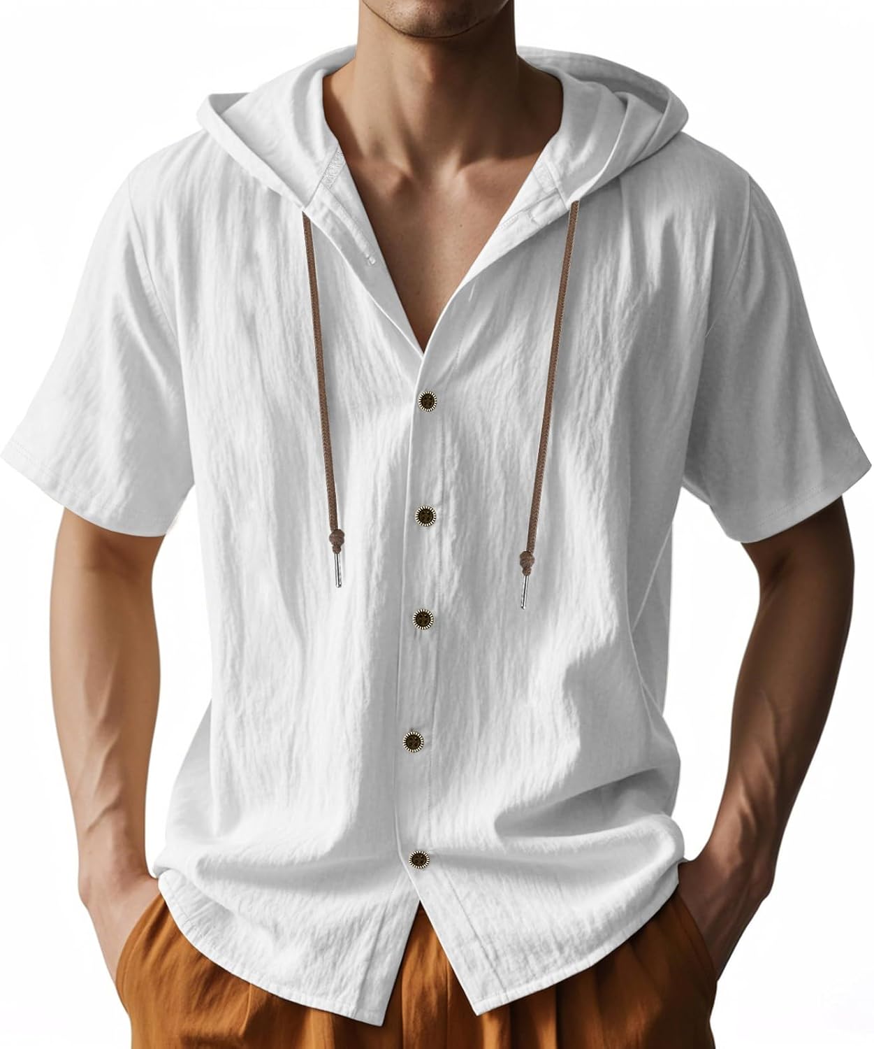 TRFIC Men Linen Short Sleeve Button Down Shirt Summer Casual Hawaiian Beach Tops Lightweight Fashion Hoodies