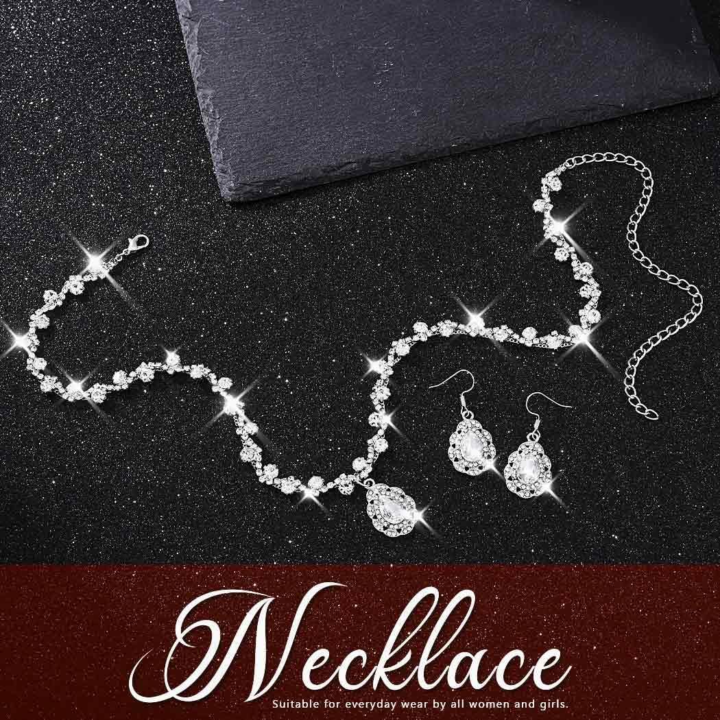 Asooll Wedding Jewelry Set Silver Rhinestone Necklace and Earring Sets Crystal Prom Jewelry for Women - Image 2