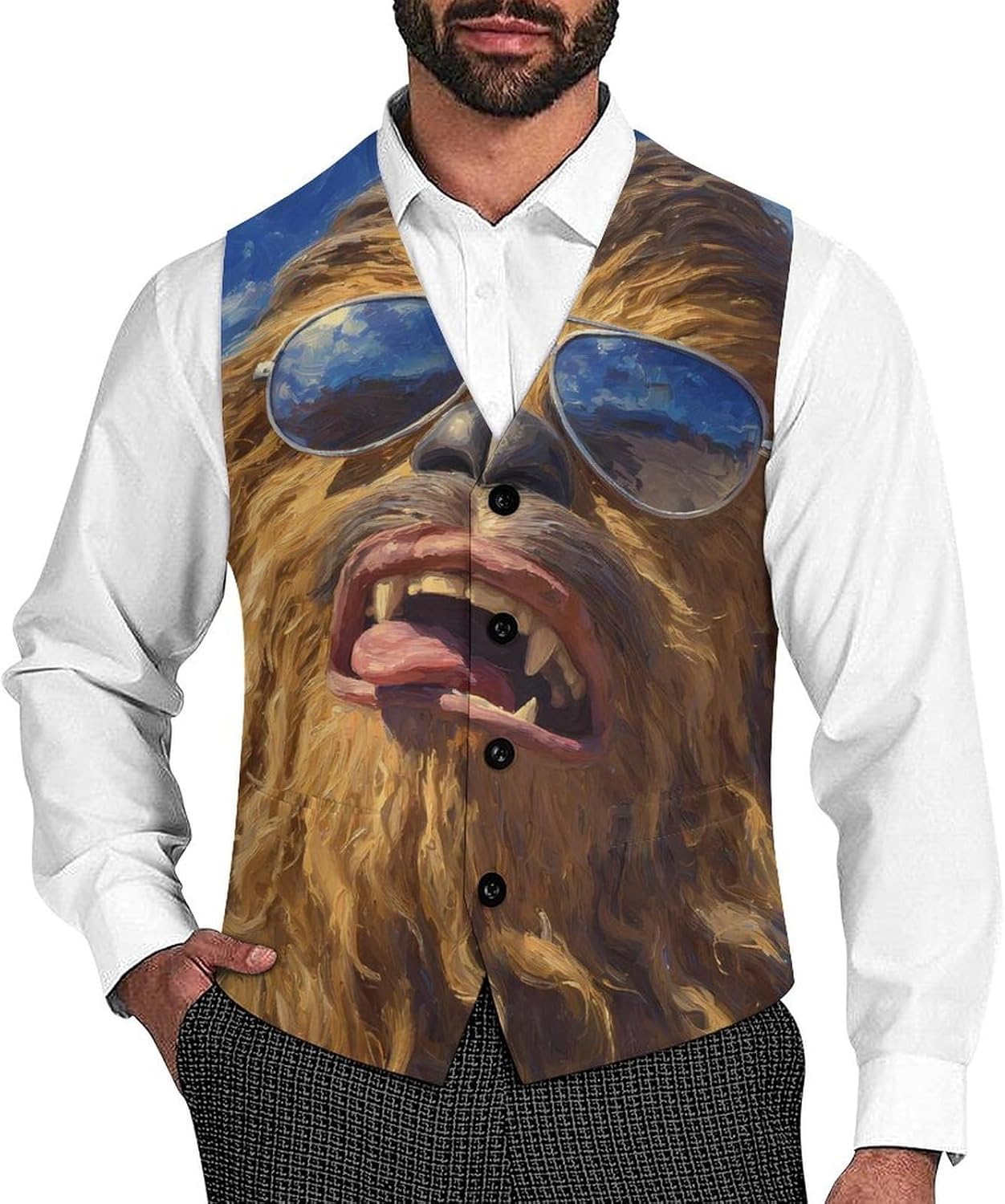 Cool Bigfoot Fashion Suit Vest for Men Slim Fit Waistcoat Business Casual Dress Tuxedo
