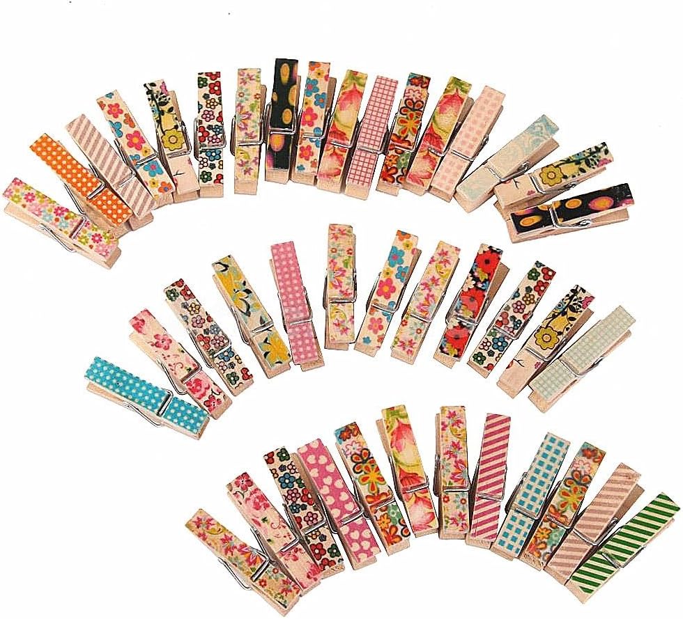 100 Pieces Mini Colorful Natural Wooden Photo Paper Peg Pin Clothespin Craft Clips, Assorted Colors
