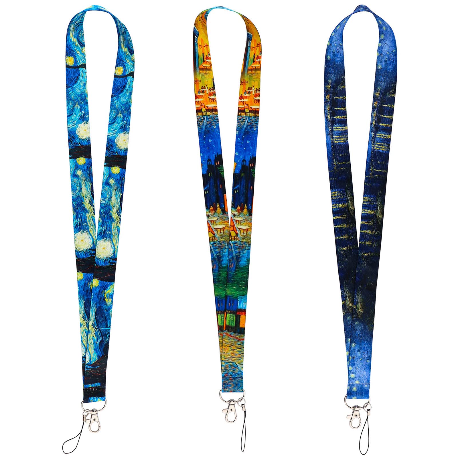 Van Gogh Starry Night Lanyard Cool Art Lanyard for Keys Chain, ID Badge Holder, Name Tag, Car Key for Men Women Teacher(3pcs Aesthetic)