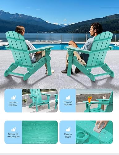 Miniatura 4 de Silla Adirondack plegable, sillas Adirondack de plástico texturizado de madera con soporte para 2 tazas, silla para hoguera de polietileno de alta