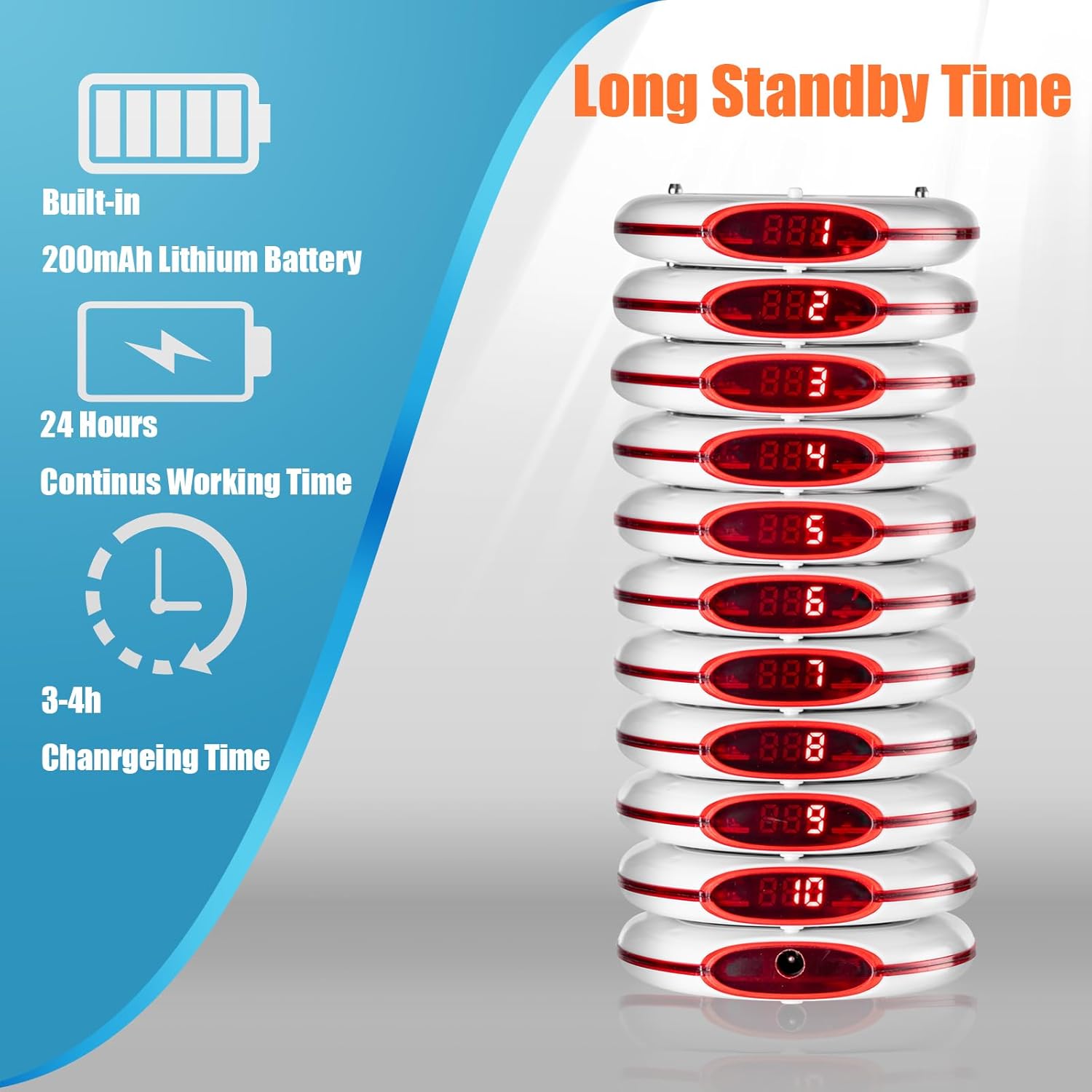 Restaurant Pager System 10 Coaster Pagers Beeper Buzzer System Guest Customer Queue Pagers for Food Truck Church Nursery Clinic Coffee Shop with Buzzer Vibration Flash