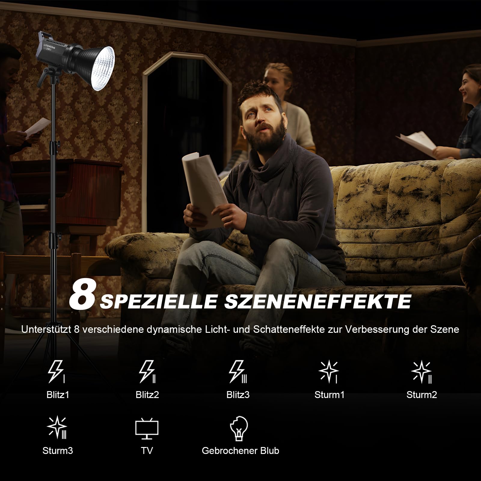 Godox 2Pack Litemons LA200D Lumière Vidéo LED Continue Lampe 5600K CRI 96+ TLCI 97+,101000lux avec Bowens Mount et contrôle APP pour Livestreaming,Vidéo,Youtuber