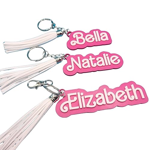 Personalized Nametag Keychain with Tassel - Pink Doll Theme - Custom Luggage tag, Backpack Keyring Personalized Nametag Keychain with Tassel - Pink Doll Theme - Custom Luggage tag, Backpack Keyring