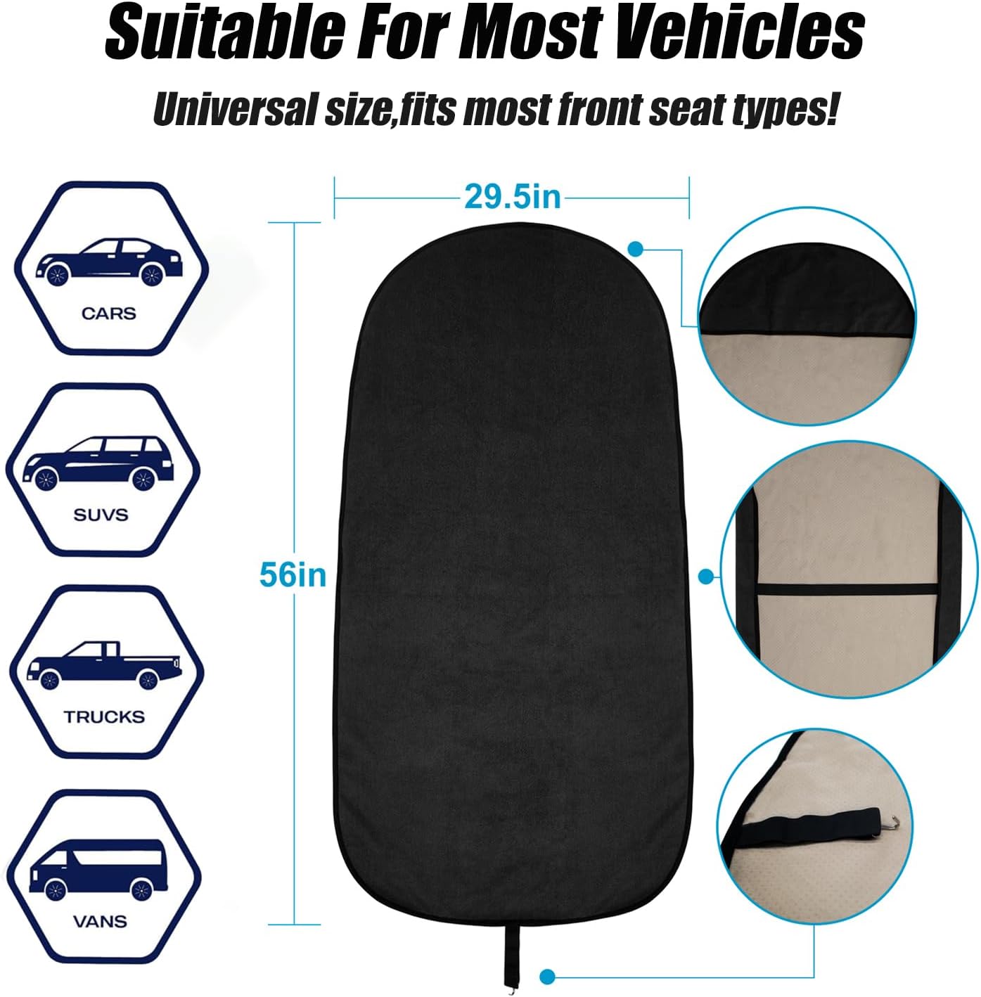 Waterproof Sweating Car Seat Cover for Post Gym Workout, Running, Swimming, Beach and Hiking, Universal Fit Non-Slip Towel Bucket Seat Protector for Cars SUV Trucks, Machine Washable (Black) - Image 7