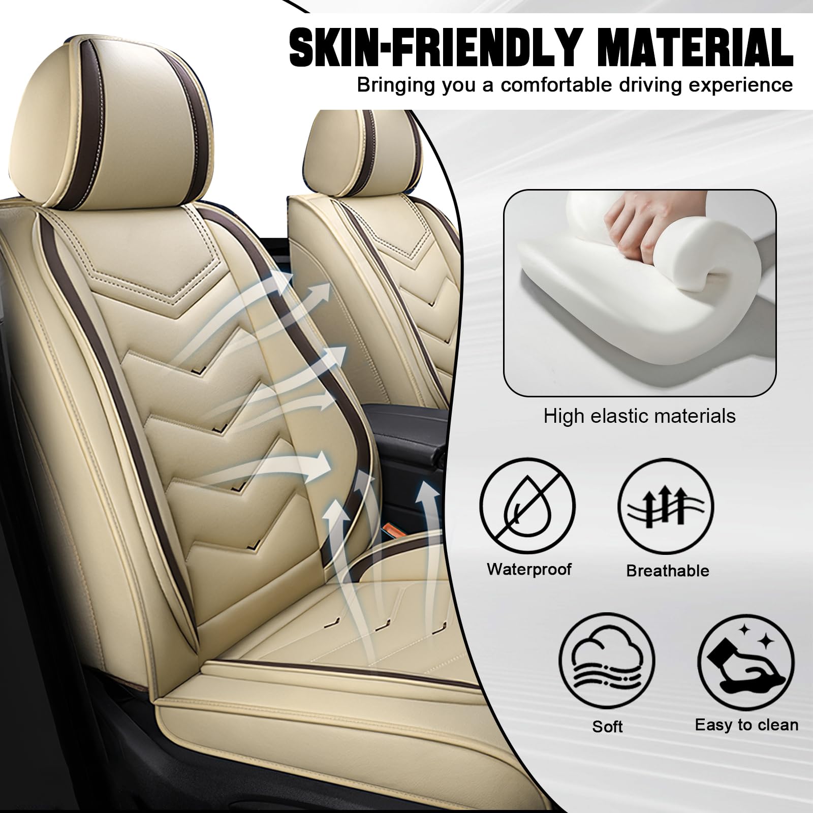Coprisedili Auto Universale Per VW Volkswagen Golf 7 Golf 7 GTI Golf Tdi, Un'esperienza Davvero Eccellente, PU Pelle Copri Sedile Auto，Traspirante，impermeabile(Beige)