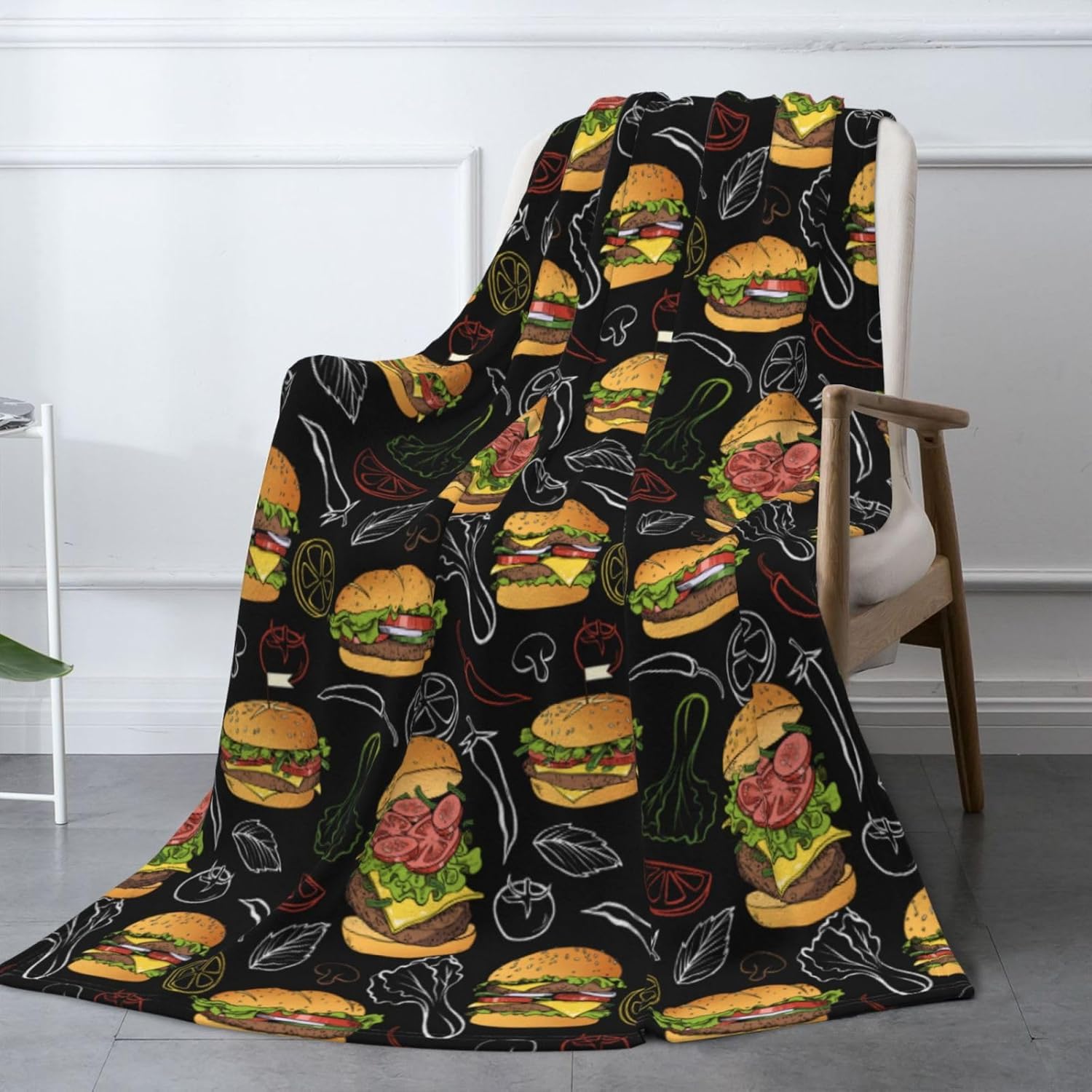 Hamburger Throw Blanket - Ultra Soft Cozy Fast Food Blanket, Fun Gift for Burger Lovers, Couch Blanket for Adults Women Men Kids 50"x40"