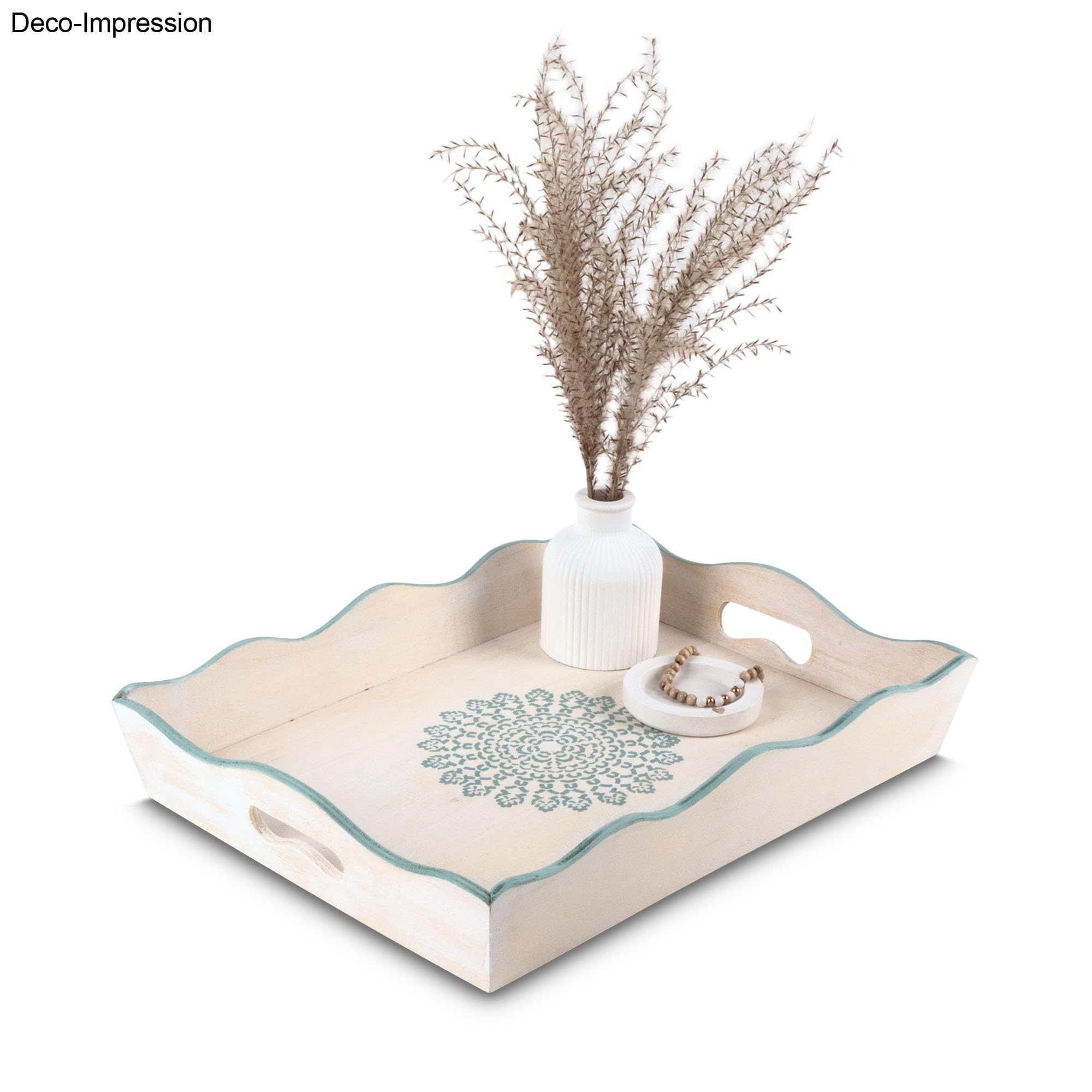 Artemio Set Mit 3 Rechteckigen Holz-Tabletts Mit Herz-Motiven – Beige, Ca. 35 X 27 Cm – Für Frühstück & Deko