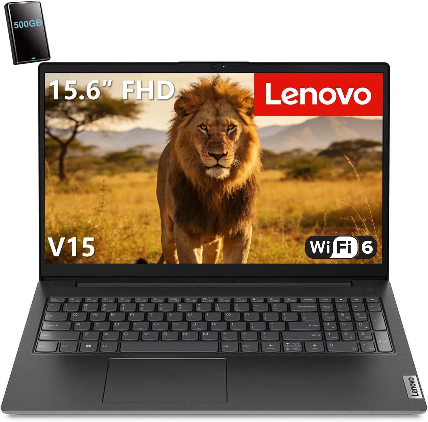 Lenovo 2026 15.6 inch Laptop Computer with Office 365 Home and Business • 8GB RAM • 256GB PCIe SSD • Intel Core • Wi-Fi 6 • 500GB HDD Storage • 11HR Battery • Fast Charging • Windows 11 • Black