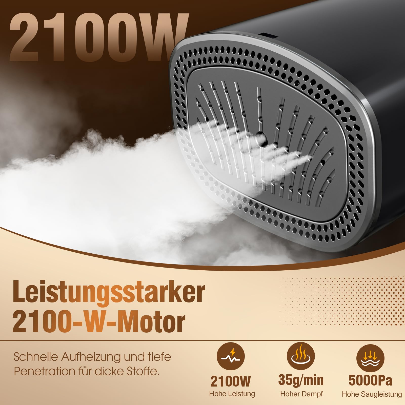 Dampfglätter mit Saugfunktion, 2100W Reisebügeleisen mit 5000Pa Saugkraft, 35 g/min Dampf, 440 ml Wassertank, 3 Dampf- & 3 Saugstufen, Schnellaufheizung, für Zuhause & unterwegs
