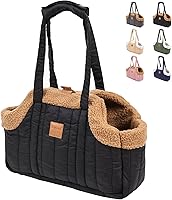 ETIAL Small Dog Carrier Purse with Winter Fleece Lining, Waterproof Tote Bag for Puppies & Kittens Under 12lbs - Secure Harness Clip (Black)