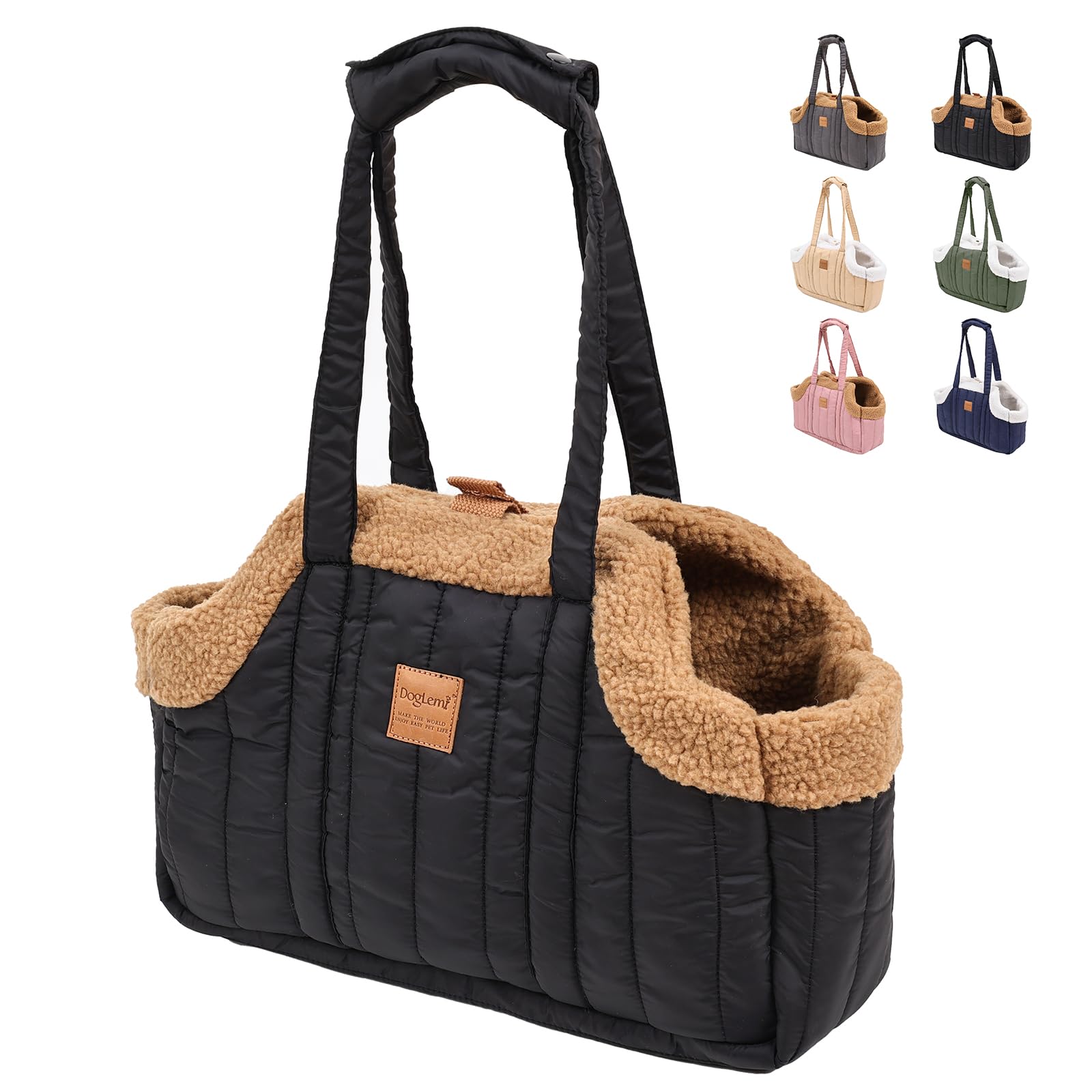 ETIAL Small Dog Carrier Purse, Winter Fleece Warm Dog Tote Bag Carrier with Secure Harness Clip for Puppy Kitten, Waterproof Pet Travel Handbag for