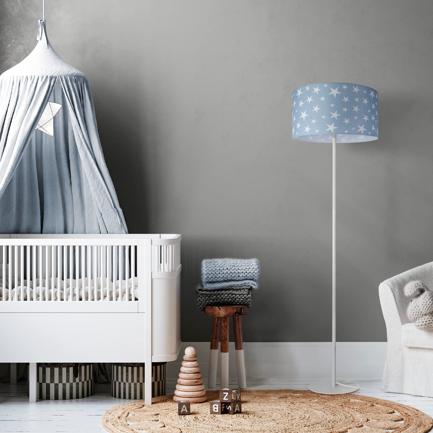 Paco Home Luminaria Pie Niños Lectura Habitación Infantil Lámpara Pantalla Tela Redonda Estrellas Luna Bebé E27