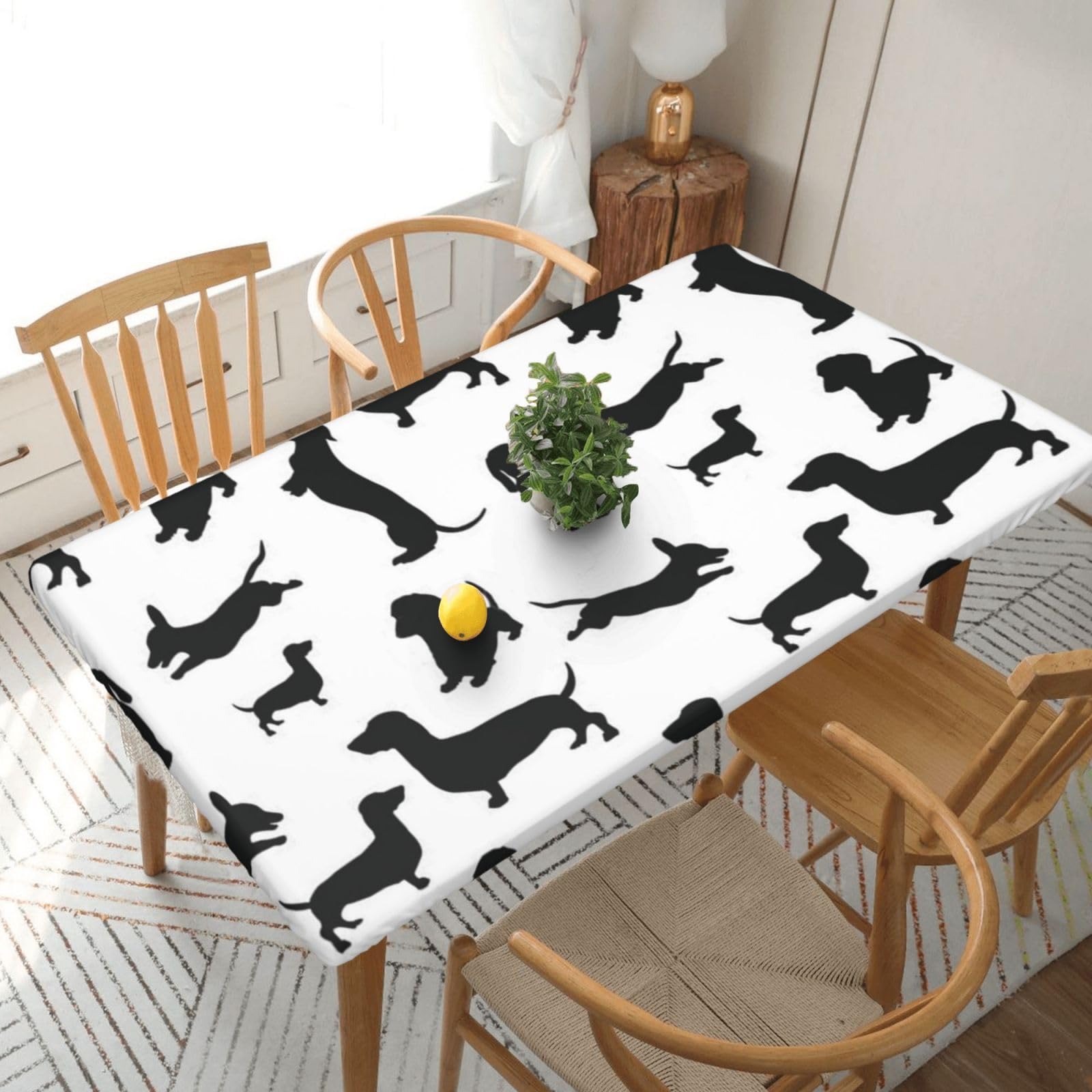 BNVSADC Black Dogs Dachshund Dog Printed 5FT Tablecloth Polyester Kitchen Water Resistant Table Cloth Dining Table Decoration Table Covers, 152x76 CM
