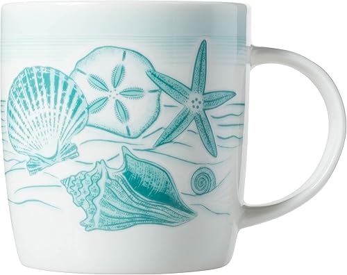 Cape Shore Atlantic New Bone China - Taza de porcelana ligeramente grabada, 14 onzas, varios estilos disponibles (conchas)