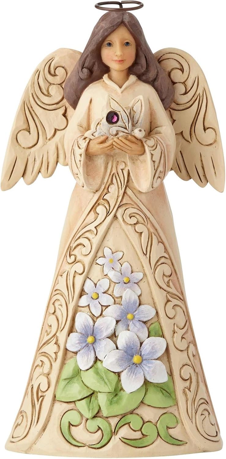 Enesco Jim Shore Heartwood Creek February Monthly Angel Birthstone Figurine, 6.25", Multicolor