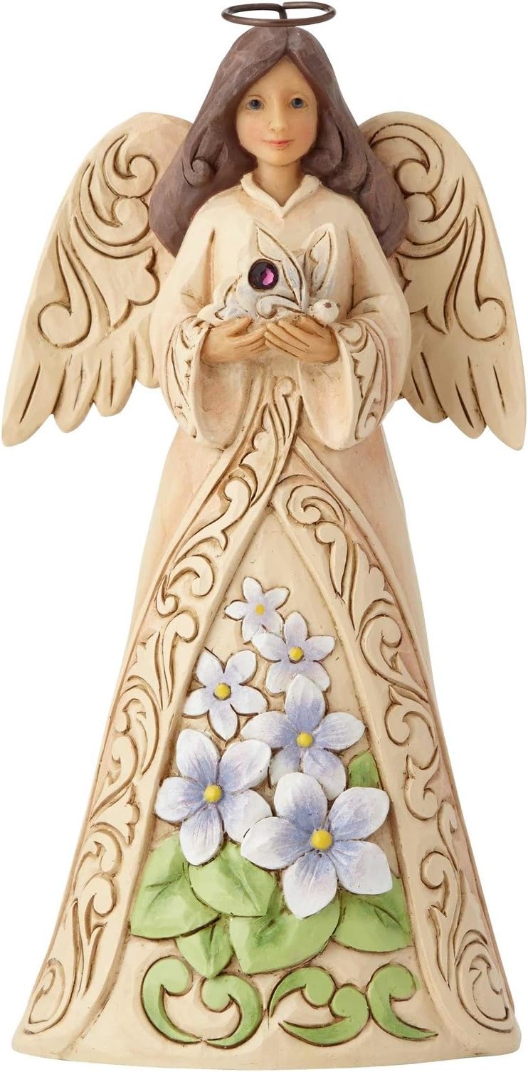 Enesco Jim Shore Heartwood Creek February Monthly Angel Birthstone Figurine, 6.25", Multicolor