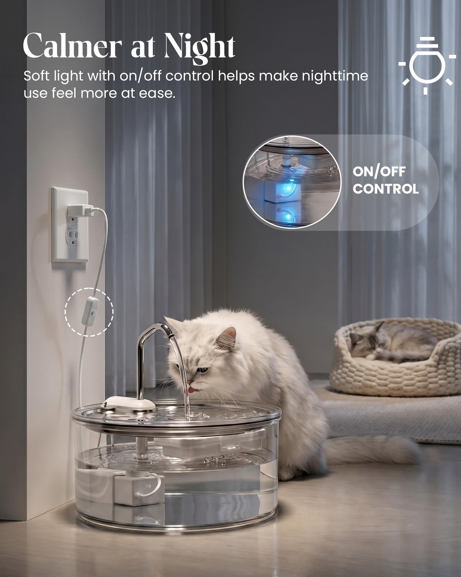 Tomxcute Fontana d'acqua in vetro per gatti, 3,2 l, ultra silenziosa, per bere, elegante e facile da pulire, per gatti, cani di piccola taglia, diversi animali domestici