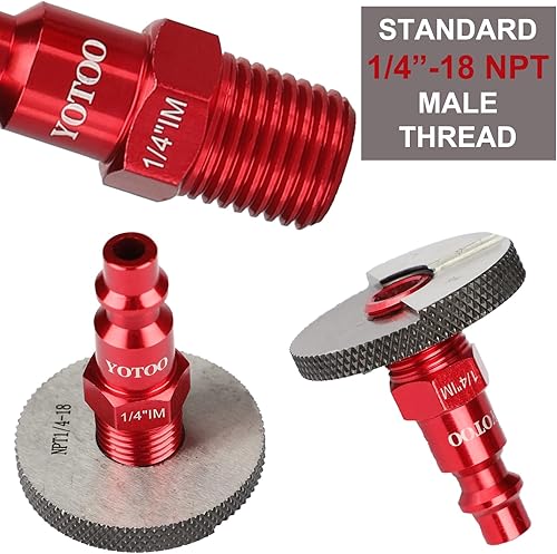 Miniatura 26 de YOTOO Juego de enchufes de aire industriales tipo I/M de 12 piezas con roscas hembra NPT de 1/4 pulgadas, accesorios de aire de aluminio Rojo