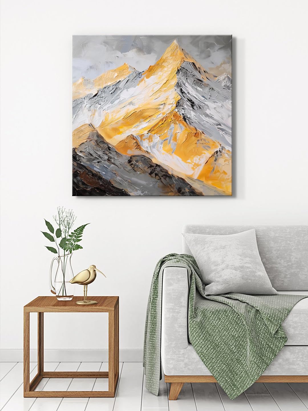 999STORE Golden Peaks Canvas-Wrapped Painting - 24X24 Inch - Majestic Mountain Landscape Art for Nature Lovers(FLP24X240425)