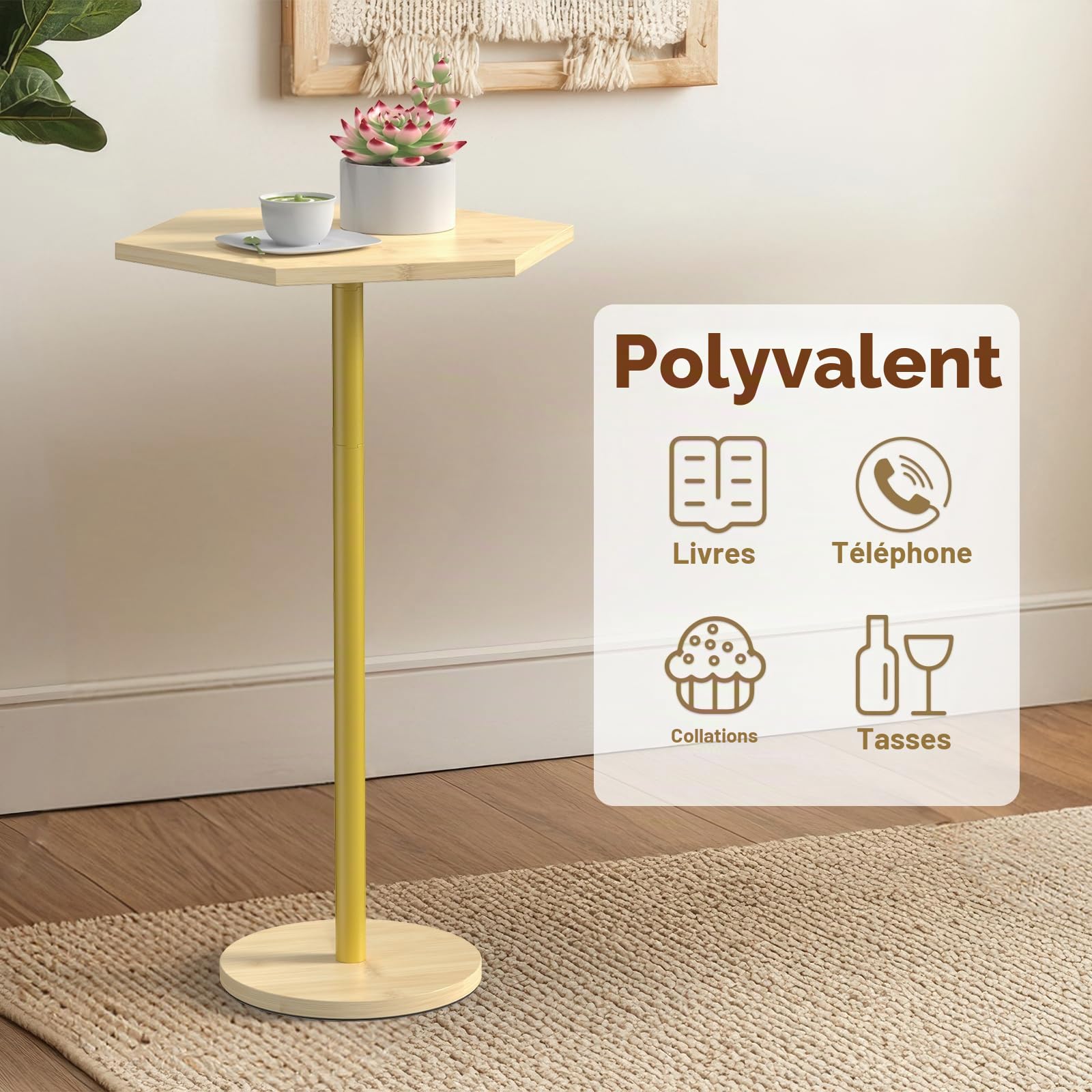 Petite table guéride, table de boisson, table d'appoint avec piédestal pour petits espaces dans le salon, la chambre à coucher, le canapé