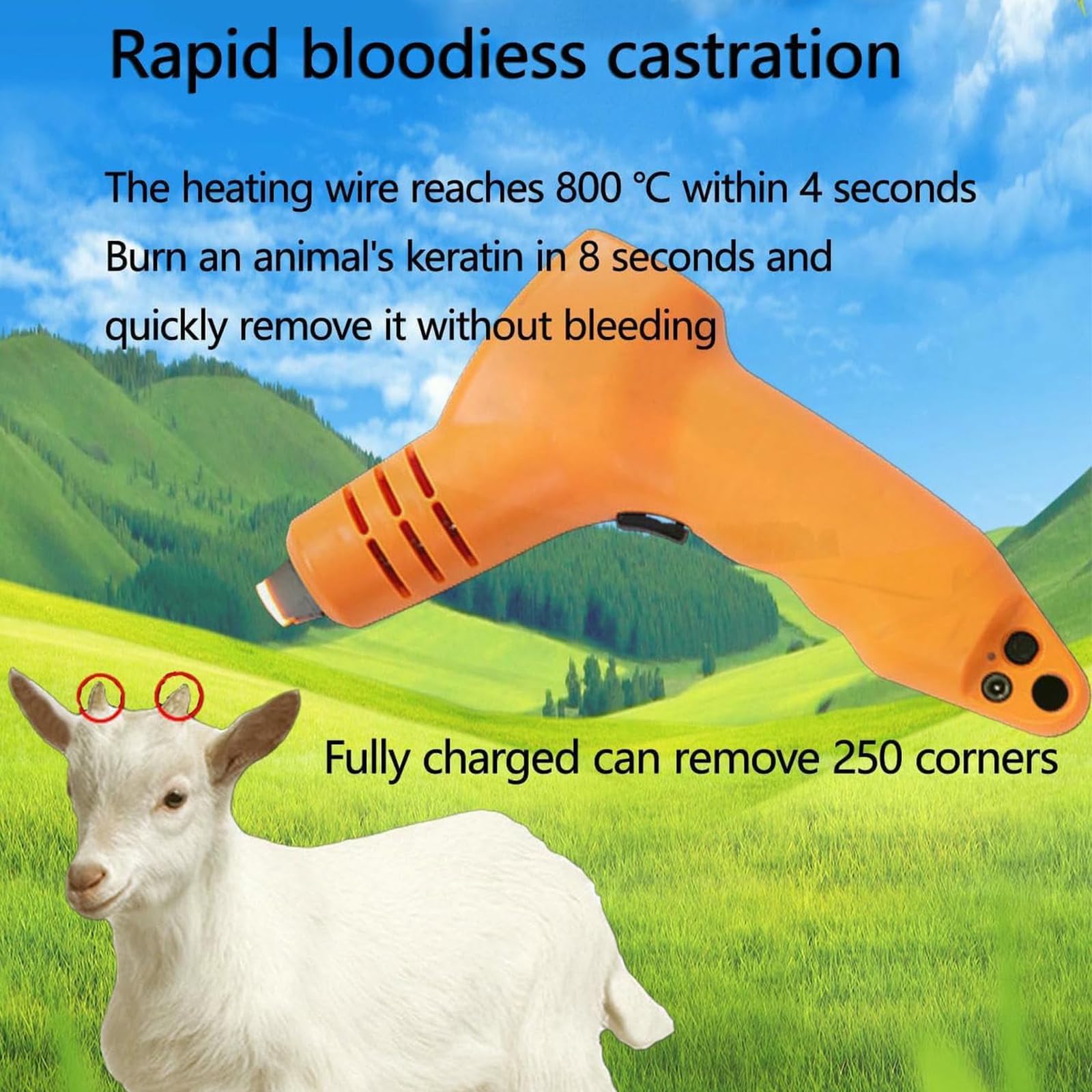 Dehorner elettrico per bestiame – Strumento portatile per la rimozione del corno senza sangue con riscaldamento rapido per uso agricolo