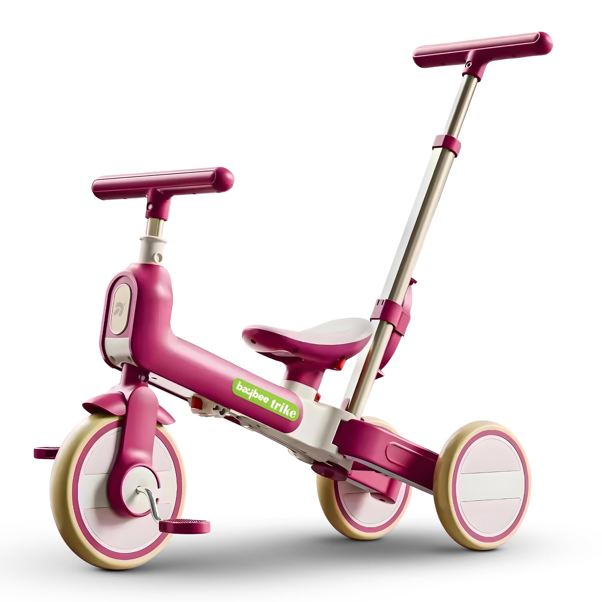 Baybee Novak 4 in 1 Convertible Baby Tricycle for Kids, Baby Cycle with 3 Height Adjustable Parental Handle, Balance Bike & Bicycle Mode | Foldable Kids Cycle for Toddler 1.5 to 5 Years (Pink)