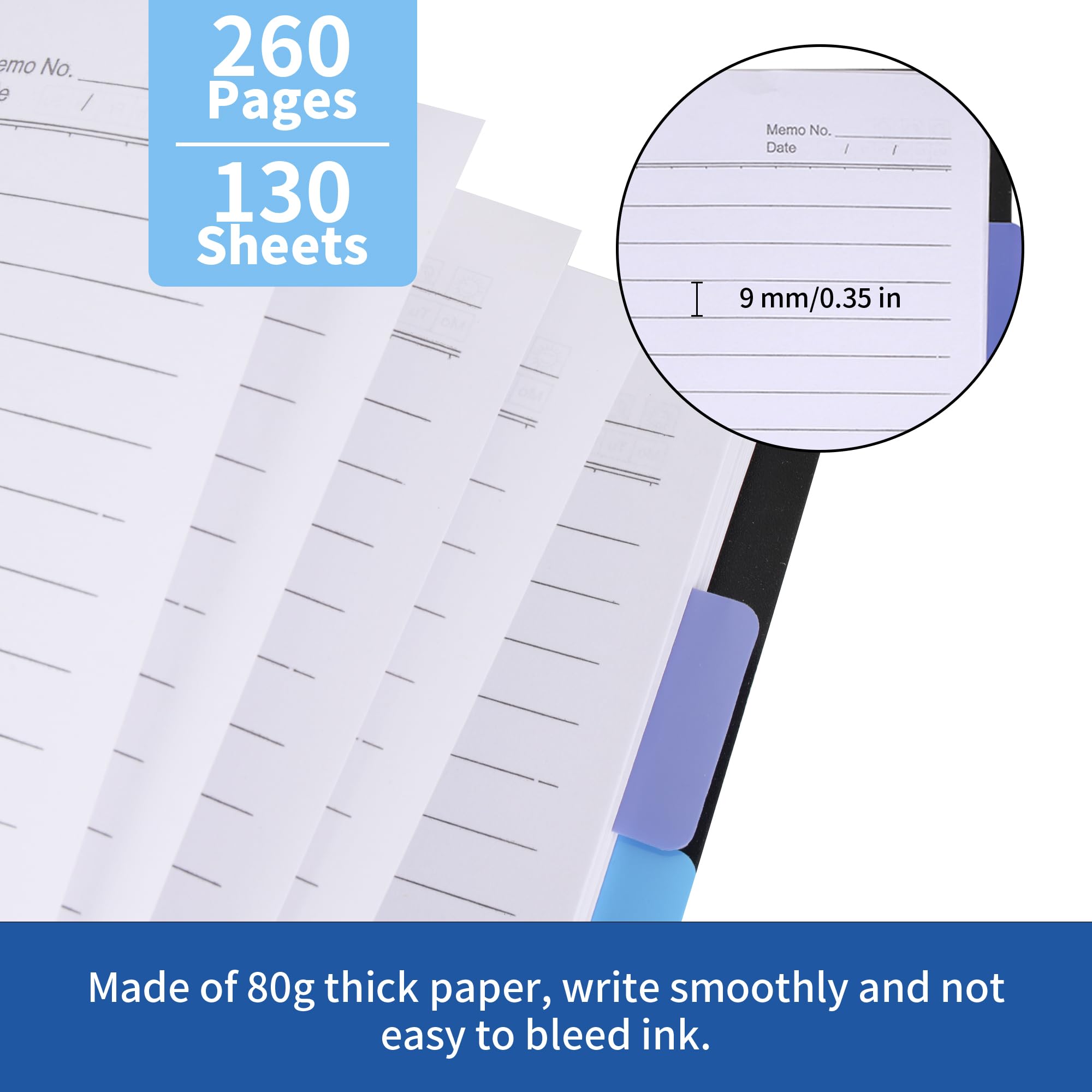 WeeGoo 4 PCS A5 Notebook with Dividers, 260 Pages Plastic Dividers for Spiral Notebook, Black 80 GSM Thick Wirebound Spiral Notebooks for Home Travel Office 21.5CM x 12.7CM - Image 3