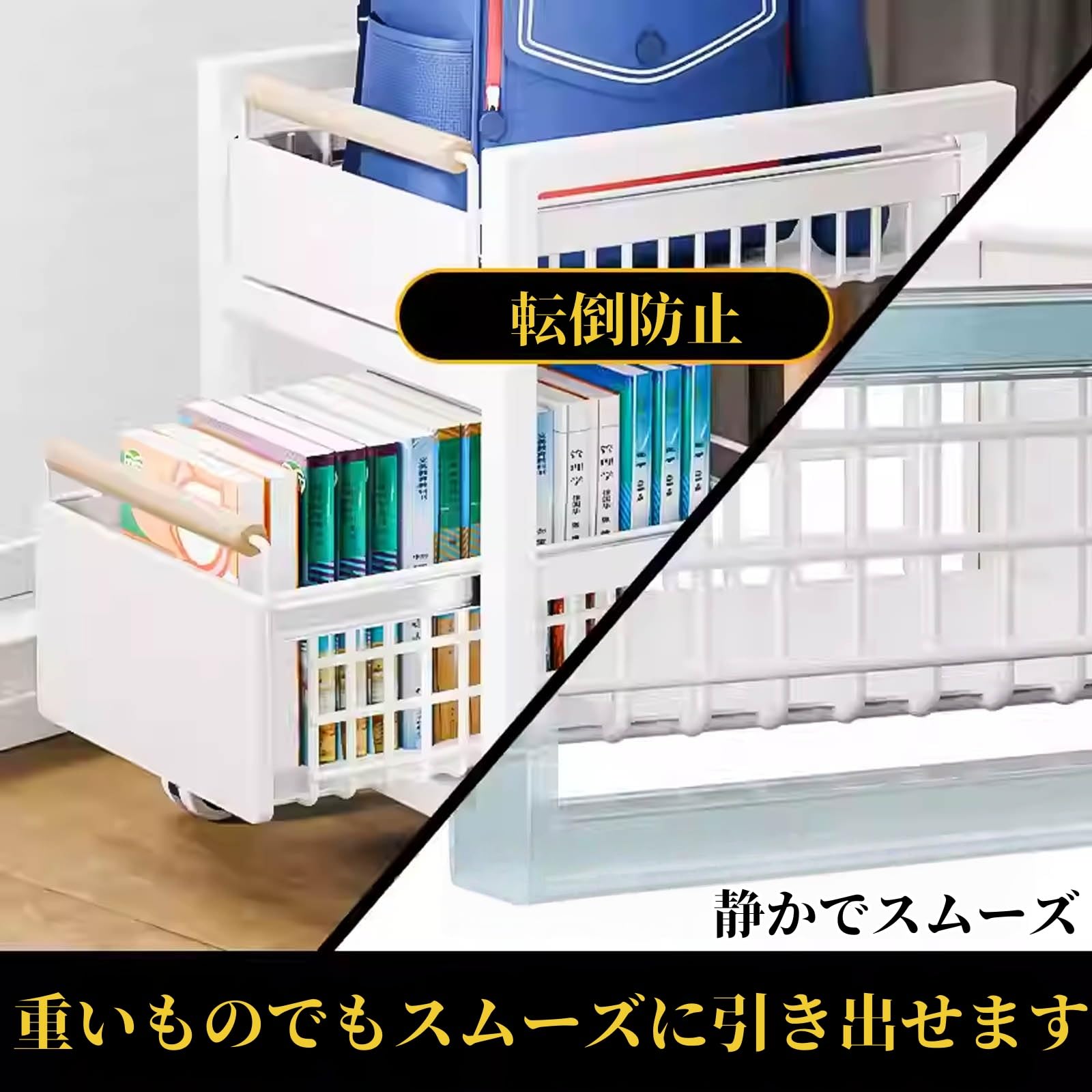 Amazon.co.jp: ワゴン 収納 2段 スライド式 キャスター付き ストッパー