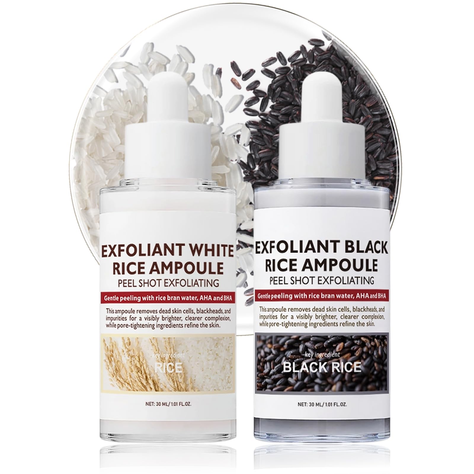 Peel Shot Glow Rice Ampoule Duo, White & Black Rice Face Exfoliator, Pore Minimizer For Gentle Exfoliation & Hydration